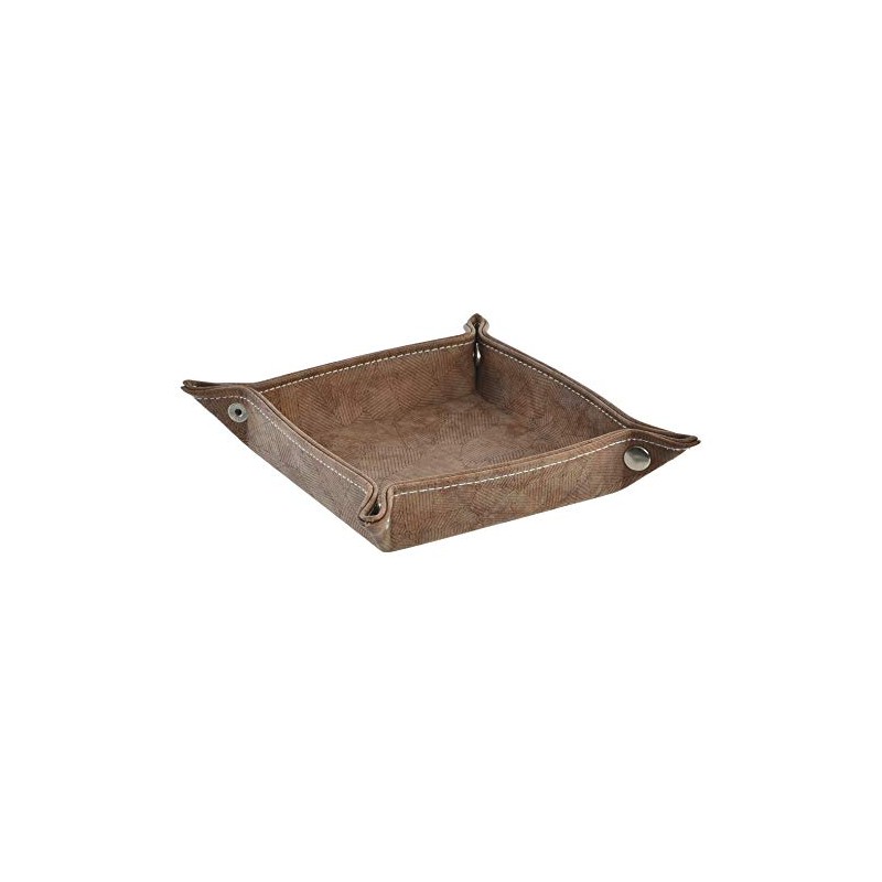 DRW Brown Faux Leather Square Tray, 18 x 18 x