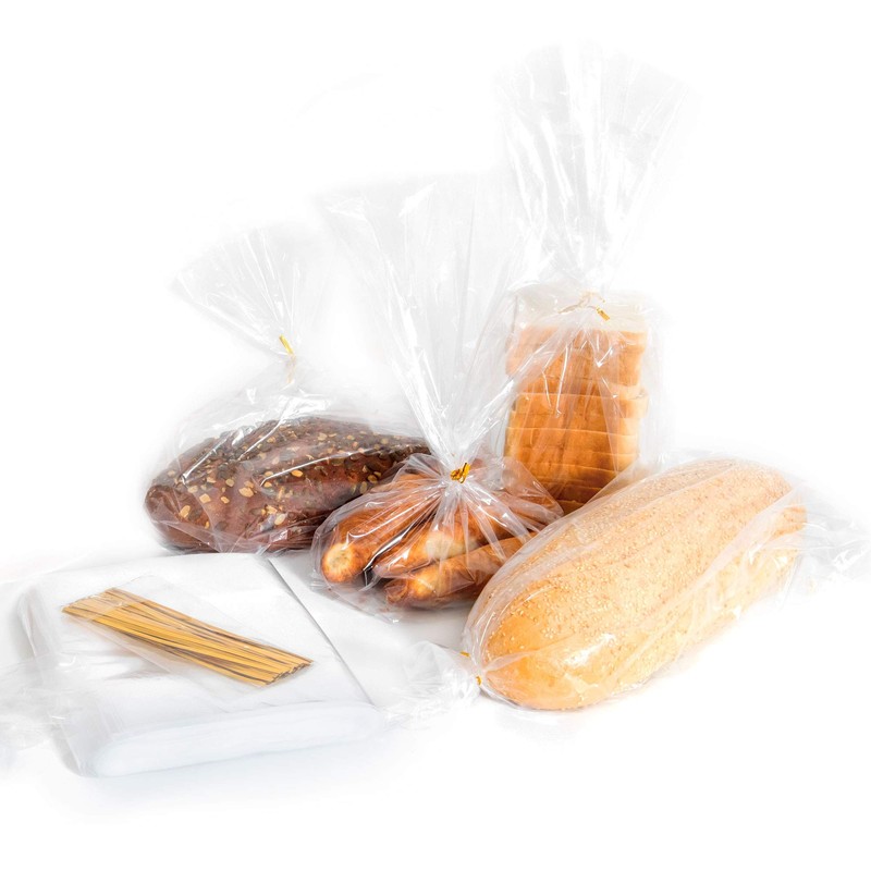Bread Bags with Ties, Reusable,100 Clear Bags and 100 Ties,