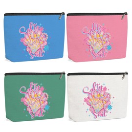 4 Pack Vintage Pearl Seashell Bow Beach Coastal Makeup Bag, Travel Essential Cosmetic Bags for Women, Bachelorette Party Travel Toiletry Bag Birthday Graduation Retirement Summer Vacation Weekend