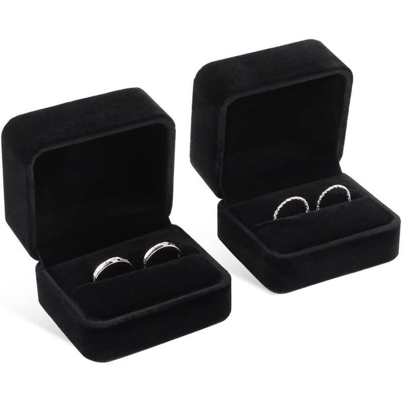 Classic Velvet Couple Double Ring Box Earring Jewelry Case Gift