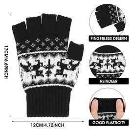 WLLHYF Fingerless Winter Gloves Warm Half Finger Touchscreen Gloves Work Thermal Gloves Windproof Stretchy Knitted Fluffy Mittens for Outdoor Sports Running Driving Women Men, black