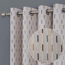 always4u Faux Linen Private Small Stripes Textured Window Curtain Panels Set of 2 Blue 54 * 108 Inches