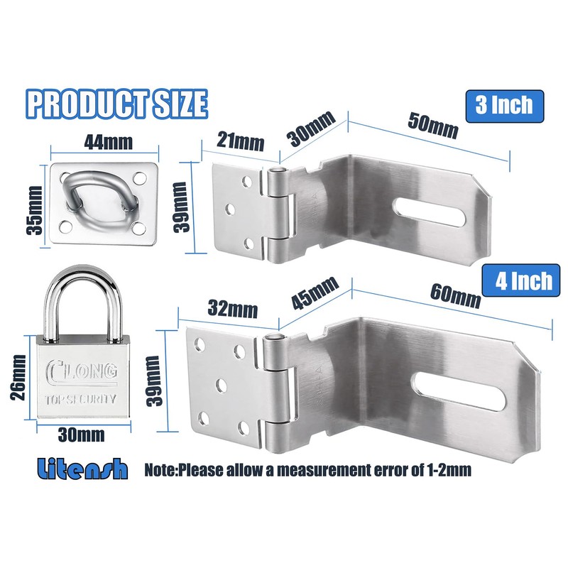 Litensh 90° Right Angle Stainless Steel Door Locks with Padlock,