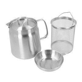 Oil Strainer Pot Oil Filter Pot 304 Stainless Steel Oil Filter Vessel, Large Capacity Oil Grease Container Pot with Ergonomic Handle for Home Kitchen Bacon Cooking Frying Oil (2L)