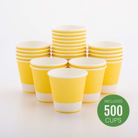 Restaurantware Insulated Paper Coffee Cups - Ripple Wall - Light Yellow - 8 oz - 500ct Box - MATCHING LIDS SOLD SEPARATELY: RWA0360B RWA0360W RWA0328LG RWA0328GR RWA0328HP RWA0283W RWA0283B
