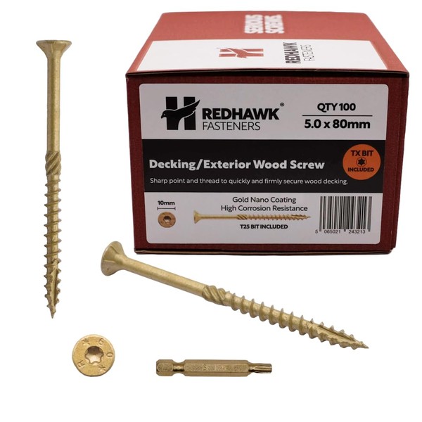 Box of 100 Redhawk Fasteners® Decking/Exterior Wood Screw | 5.0