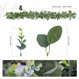 YAKESD Eucalyptus Garlands, 4 Packs 5.8FT Long Faux Eucalyptus Leaves Garland Plant, Artificial Hanging Plant for Wedding Bouquet Flower Home Decor