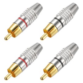 sourcing map RCA to Speaker Wire Connector, 270RCA Solderless Male Plug Gold Plated Stereo Audio Connector Adapter Jack Plug RCA Converter Black Panel Mount 4pcs