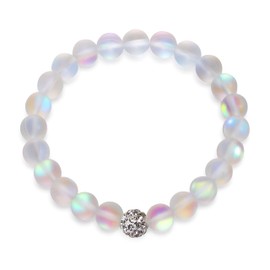 Hope Inspired Kids Size Mermaid Glass Friendship Bracelet with Frosted White 8 mm Moonstone Beads