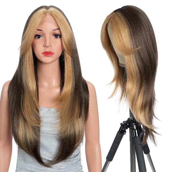 Style Icon Skunk Stripe Lace Front Wigs with Curtain Bangs