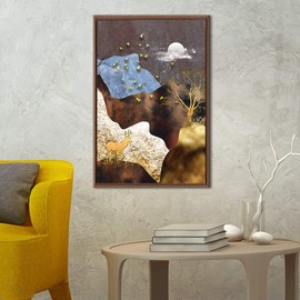 SIGNWIN Framed Canvas Print Wall Art Gold Granite Mountain Forest with Deer Nature Wilderness Digital Art Modern Chic Scenic Colorful Multicolor for Living Room, Bedroom, Office - 24"x36" Natural