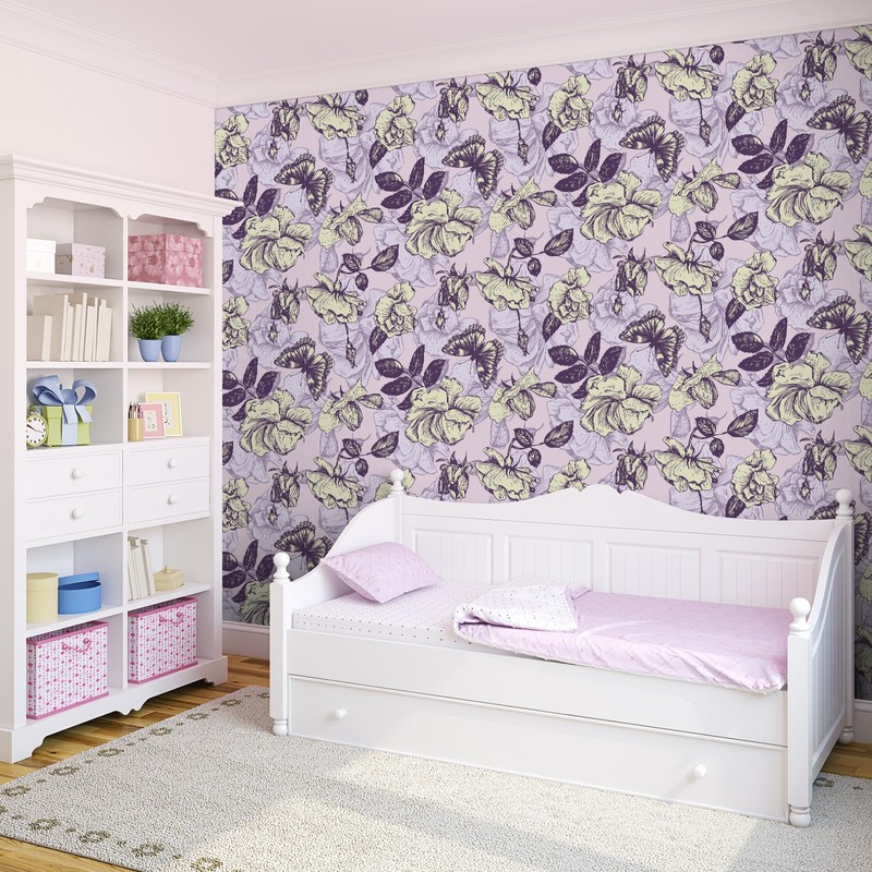 VaryStyle Purple Floral Wallpaper Elegant Rose Butterfly Wallpaper Purple Floral
