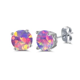 18 Colors Sterling silver 8X8 MM Opal Stud Earrings, Exquisite Opal Gemstone Earrings,Dainty Opal Earrings for Women Men，Opal Jewelry Gift for Women Men-4