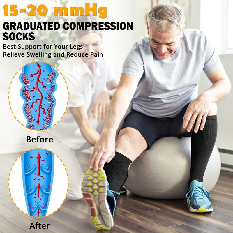 CASMON 2 Pairs Zipper Compression Socks for Women & Men,15-20