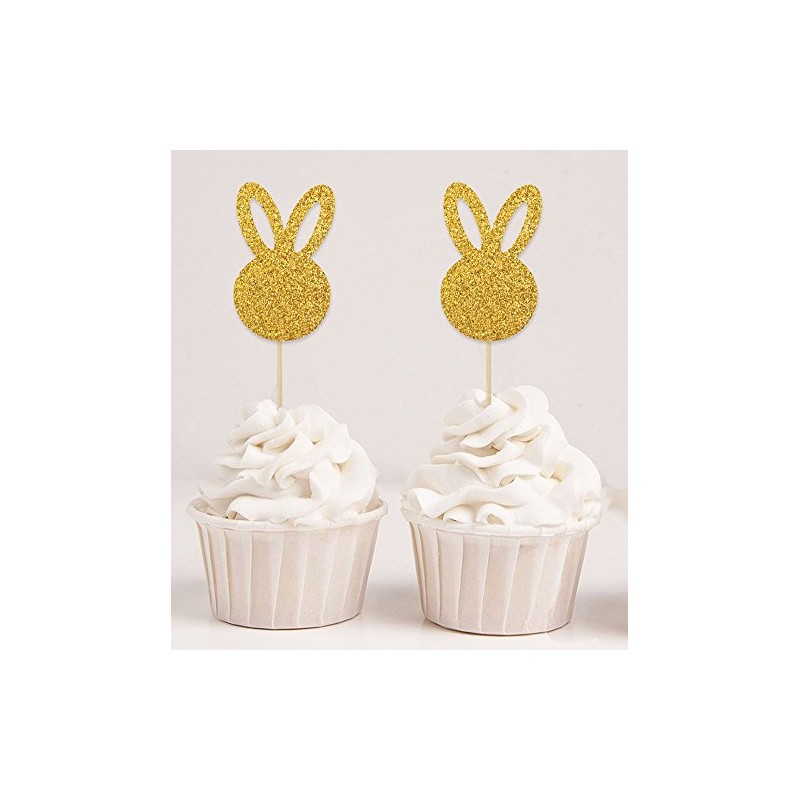 Darling Souvenir, Glitter Gold Easter Bunny Rabbit Cupcake Toppers Dessert