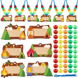 Geelin 24 Sets Camp Craft Camping Beaded Necklace Craft Kits Camping Party Favors Camp Name Tag Necklace Craft Kit Camping Travel Adventure Gifts for Vbs Supplies Classroom Home Party Activities