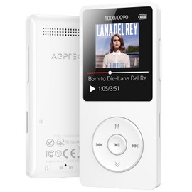 AGPTEK A02 MP3 Player with Bluetooth 5.3, 1.8 inch Screen Portable Music Player with Speaker, FM Radio, Voice Recorder, Supports Expanded Up to 128GB(White, 64GB)