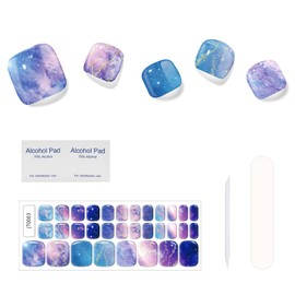 mefeny Gel Nail Stickers, Hardening Type, Nail Seals, Foot and Feet Just Stick, Set of 32, Sparkling, Marble Nails, Cute, Self-Stick, Removable, Long-Lasting, Purple in Starry Sky