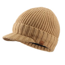Magracy Mens Winter Hat with Visor and Thick Peak, Khaki, Apricot