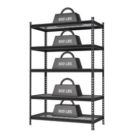 WORKPRO 5-Tier Metal Storage Shelving Unit, 48”W x 24”D x 72”H, Adjustable Storage Rack Heavy Duty Shelf, 4000 lbs Load Capacity (Total), for Garage, Kitchen, Bathroom, Warehouse, Black/Sliver