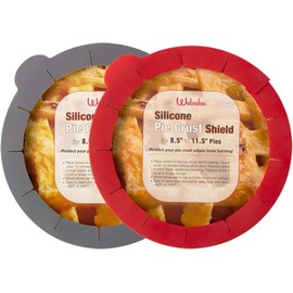 Webake Pie Crust Protector Shield Adjustable Pie Crust Shield Fits 11.5-9 Inch Pie Pan, European Food Grade Silicone Pinch Test Passed, for Baking Party Pie Tart, Pack of 2, Red and Grey
