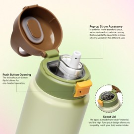 pluseight Insulated Water Bottle with Straw, 24 oz Leak Proof 18/8 Stainless Steel Vacuum Tumbler, Stainless Steel Water Bottle for Sports, Gym or Office, BPA-Free Keep Cold 24H Hot 12H (Light Green)