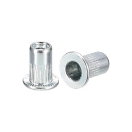 sourcing map M3 Rivet Nuts, 150pcs Zinc Plated Carbon Steel Knurled Flat Head Threaded Insert Nuts for Metal, Plastic