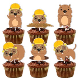 Happy Groundhog Day Dessert Cupcake Topper Cute Animal Groundhog Theme Decorations Baby Shower Boy Girl Birthday Party Decor Supplies set 18pcs Brown Glitter
