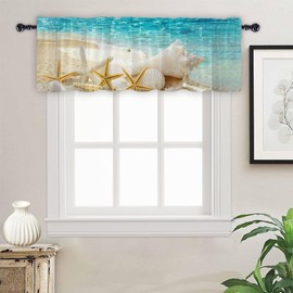 Gaakvrr Sea Beach Starfish Seashell Valances for Windows, Window Treatment Valances Half Window Curtain Valance for Kitchen Living Room Bedroom Decor 137x45cm