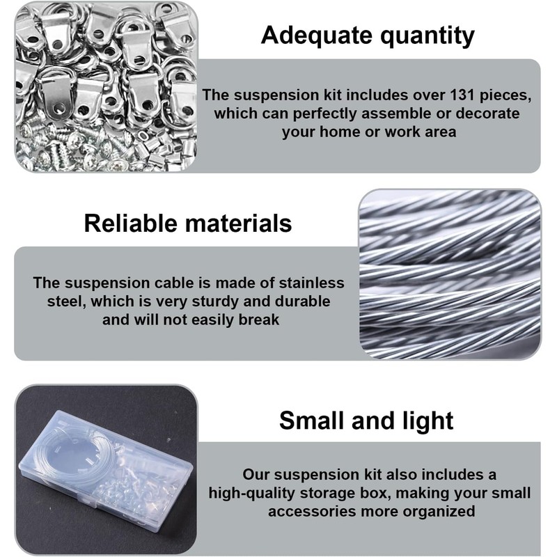 131 Pcs Picture Hanging Kit,100ft Stainless Steel Picture Frame Wire
