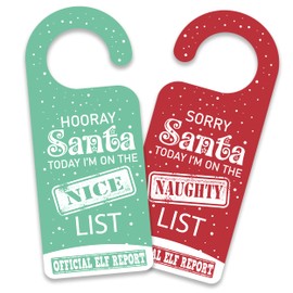 2 Pack | Naughty & Nice Double Sided Door Hanger Sign | Funny Christmas Accessories Decoration Advent Surprise Elf Prop Joke Idea