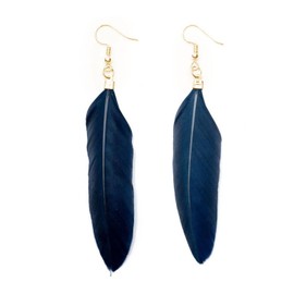 Miniblings Feather Earrings Hanging Feather Bird Feather Boho Hippie Dark Blue - Handmade Fashion Jewellery I Earrings Earrings Gold-Plated, Feather