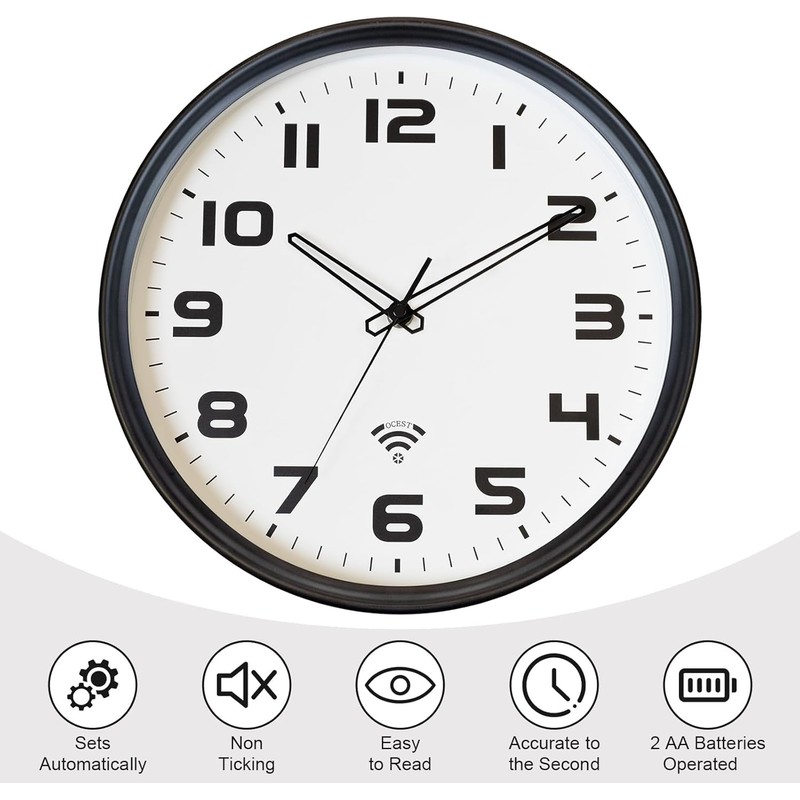 OCEST 12Inch Wi-Fi Wall Clock with Auto Sync Time &