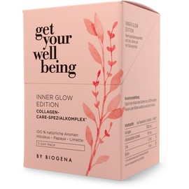 get your wellbeing by BIOGENA - Inner Glow Collagen Complex with NATICOL® Fish Collagen - With Biotin & Zinc for Skin Tightening & Cell Protection - 7 Drinkable Sachets with Hibiscus Papaya Lime