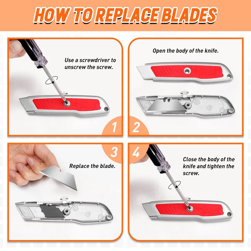 DIYSELF 2-Pack Box Cutter, Utility Knife with SK5 Blades, Portable