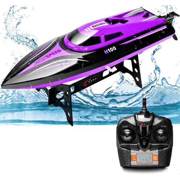 Rabing 2.4G RC High Speed Pools Lakes Outdoor, 30 Km/H Radio Toys for Adults & Kids, 4CH Rechargeable Racing Boat by Remote Control, Black