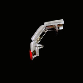 Chrome Cyberpunk Knuckle Ring; Android Full Finger Jewelry in Gold and Silver with Red Enamel Nail Illusion; Articulated and Adjustable - Color: Silver Chrome