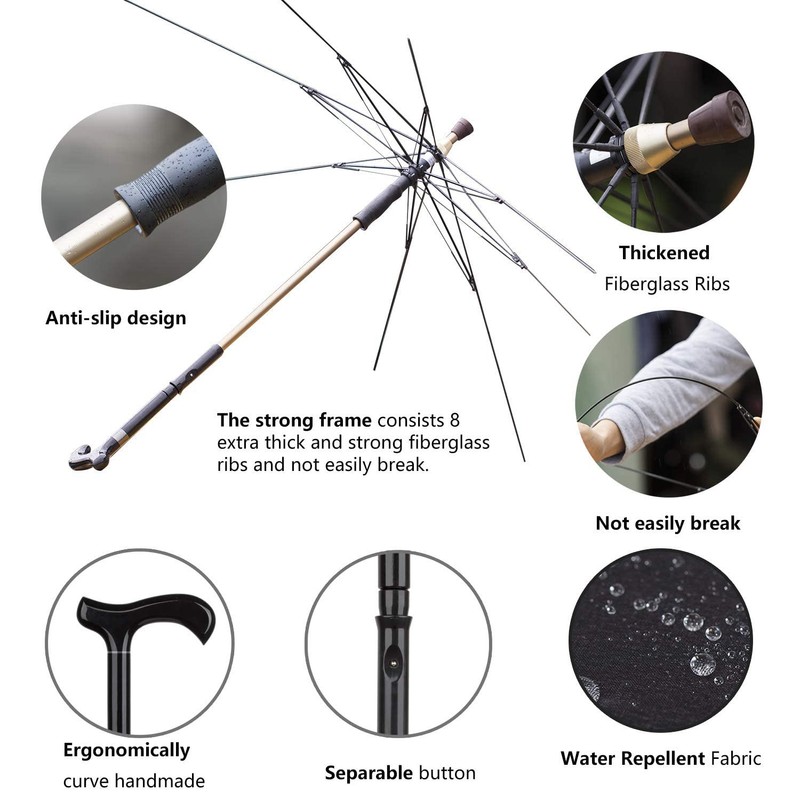 Walking Sticks Umbrella - Height Adjustable Walking Cane Crutch Self