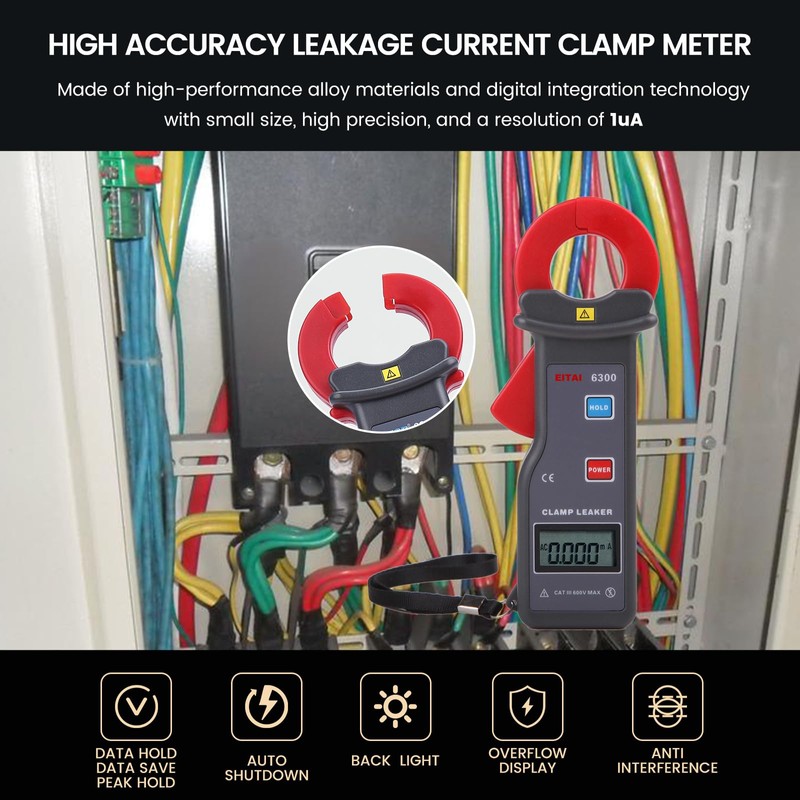 EITAI-ETCR6300 Digital Leakage Low Current Clamp Meter, 1uA Resolution, 0.001mA-60A,