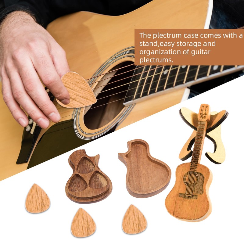 NAESM Wooden Guitar Pick Box with Stand - 6 Pcs