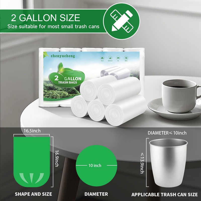 2 Gallon Biodegradable Mini Trash Bags - White Compostable Small