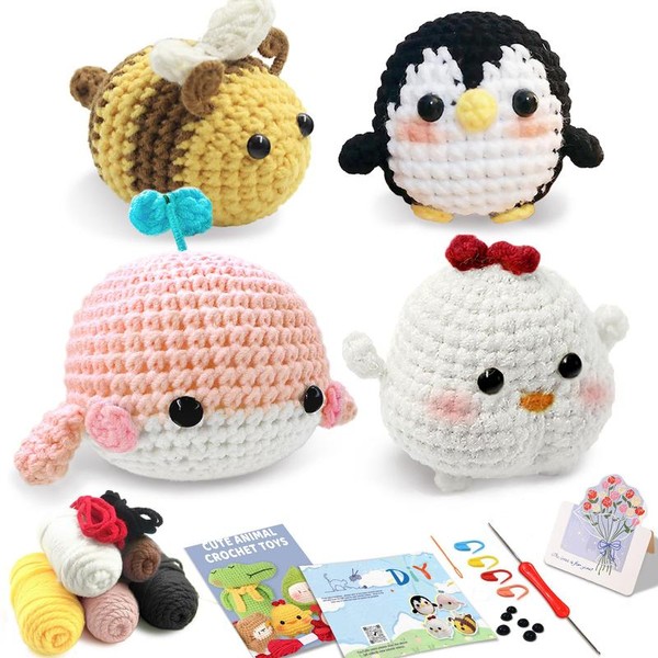 Cute Animal Design Crochet Kit, 4 Counts/set Crochet Set with