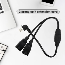 Yeatel 2 Prong Extension Cord Splitter, 2-Pack 90°Right Angle Flat Plug, Slim & Flexible Indoor Short Power Splitter (1.64ft, UL Certified, Black)