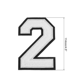 MECCANIXITY Chenille Number 2 Patches 4-1/2 Inch Height Iron on Number 2 Patches Black Glitter Embroidered Patches for Clothing, Shoes, Hats, Backpacks Pack of 3(White)