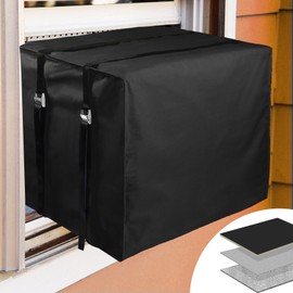 Air Conditioner Covers for Window Units Winter Outside with Double Insulation, 600D Cloth Window Air Conditioner Cover, Sewing Cuttable Window AC Cover with Adjustable Straps with Metal Buckles