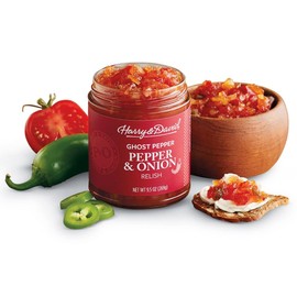 Harry & David Classic Recipe Pepper & Onion Relish With Ghost Pepper, Plant Based Condiment, Hamburger & Hot Dog Relish, Sandwich Spread Topping, Charcuterie Board Foods, Hot Sauce, 9Oz