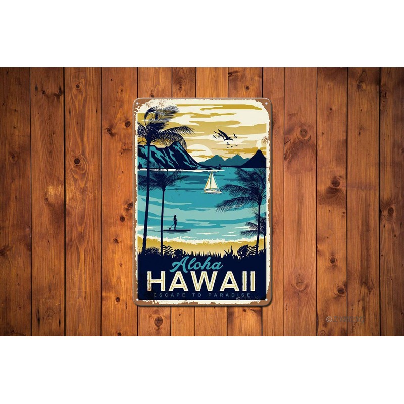 ZYPENG Tin Sign Retro Style Aloha Hawaii Bar Room Metal