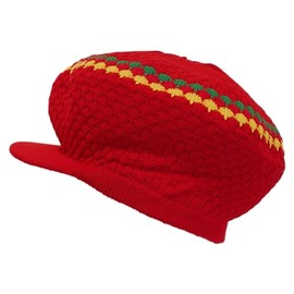 Zapato String King SSK Rasta Knit Tam Hat Gorra Dreadlock Múltiples diseños y tamaños., Grande redondo rojo/rojo/amarillo/verde, con ala, One Size-4X-Large
