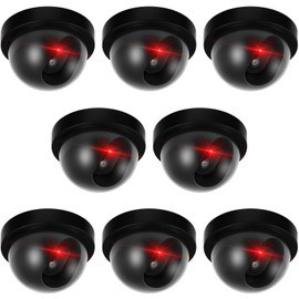 Kanayu 8 Pack Dummy Fake Camera CCTV Dome Fake Security Camera with Flashing Red LED Light Wireless Surveillance Dummy Cameras for Outside Decoy Camera with Screws Tape for Indoor Outdoor Home (Black)