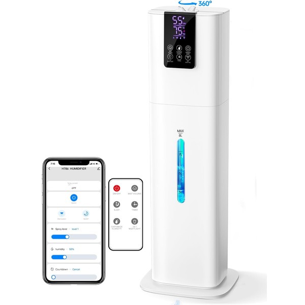 Hiswelle Smart Humidifiers for Bedroom Large Room,(8L) 2.1Gal Cool Mist